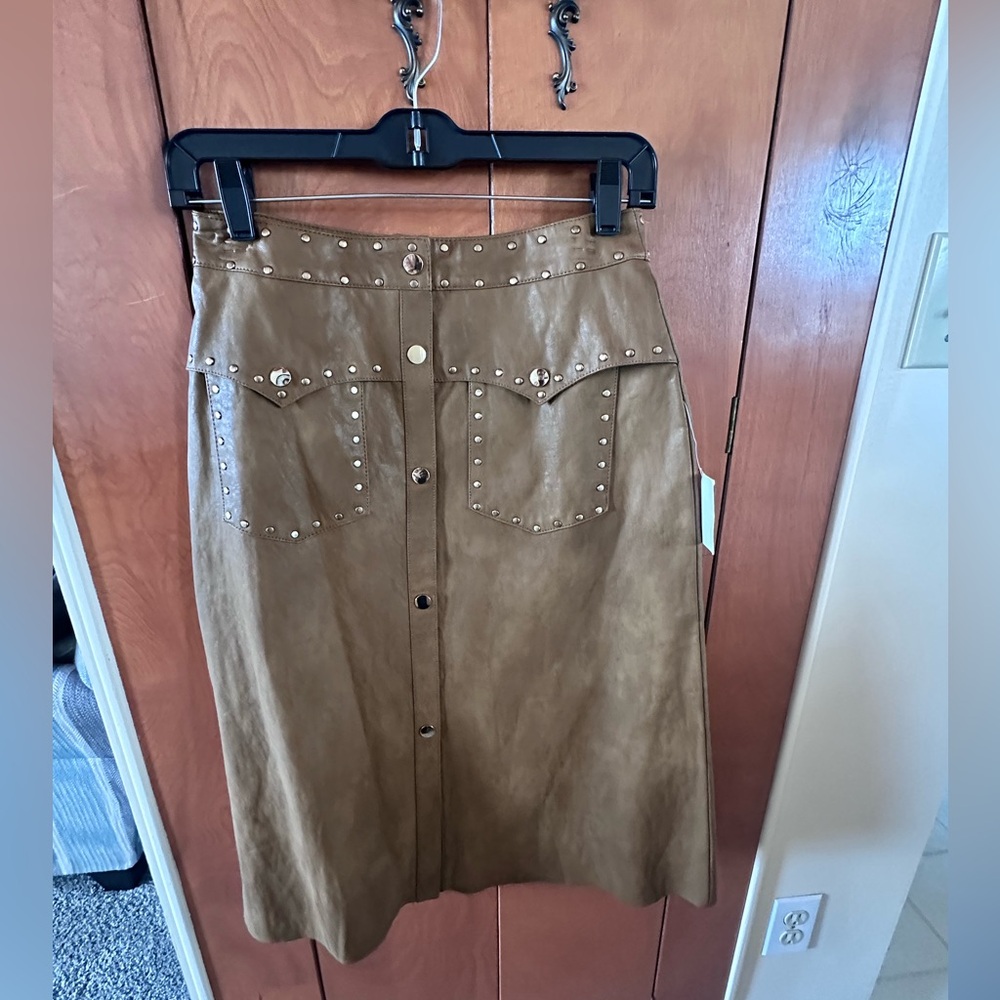 Zara Tan Studded A-Line Skirt